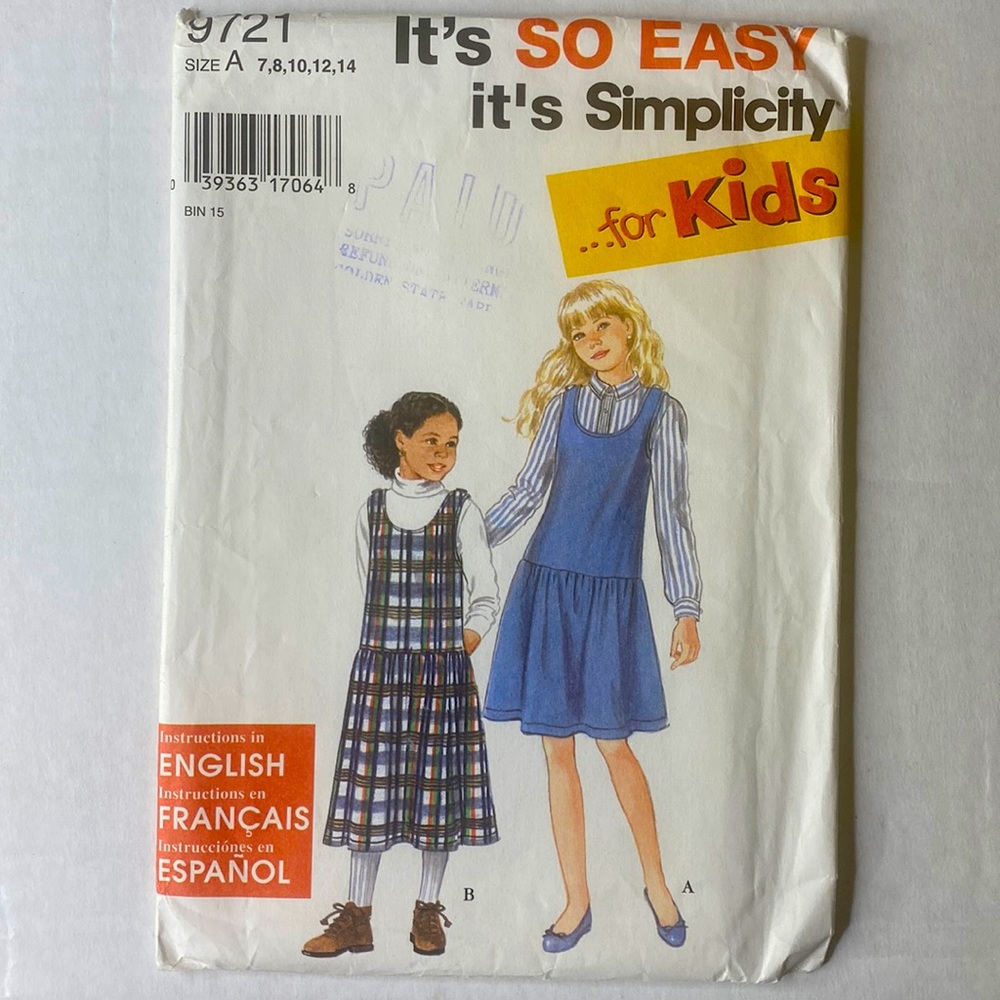 1995 Vintage Simplicity 9721 | UNCUT Girls 7 8 10 12 14| Sewing Pattern